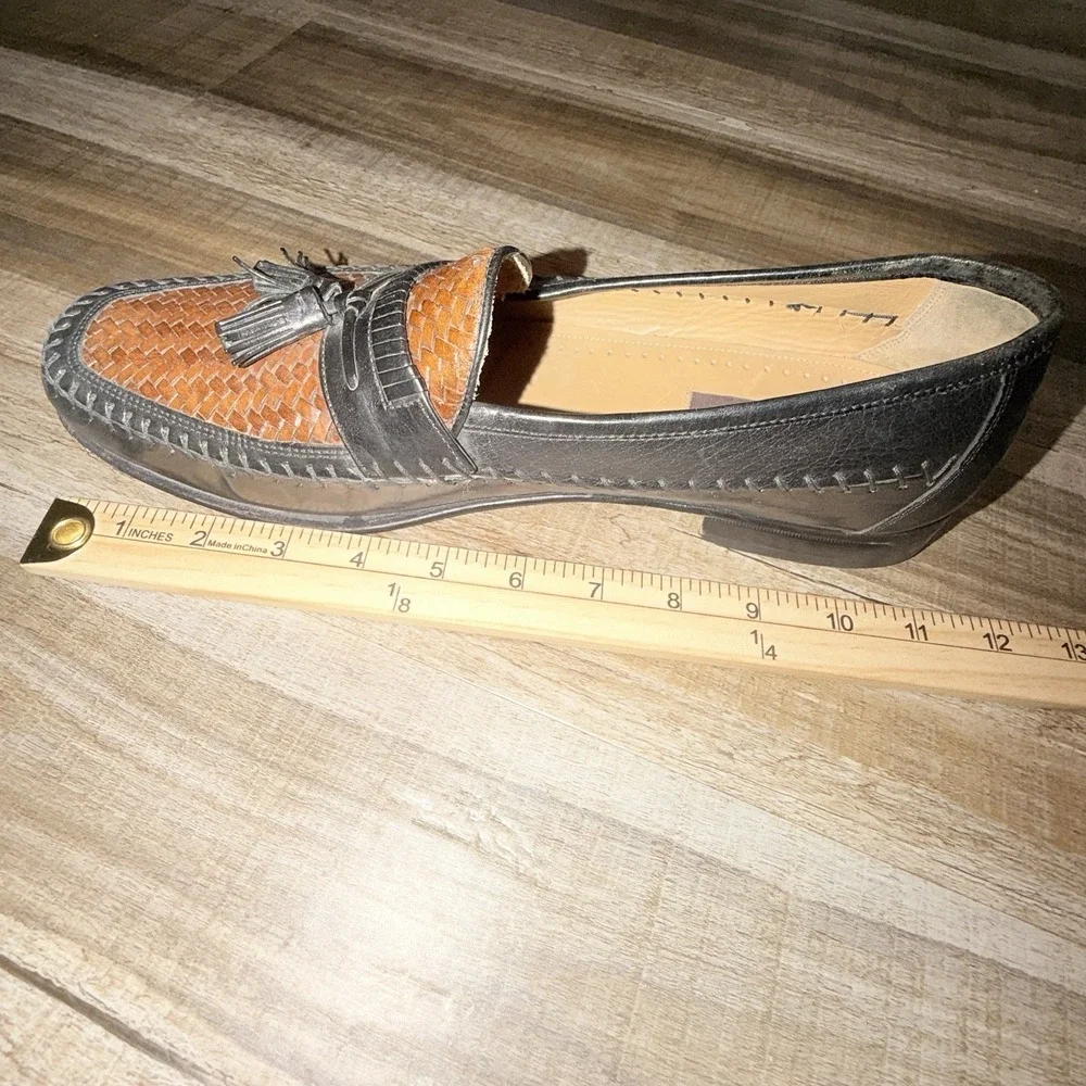 Florsheim Woven Leather Tassel Loafers Mens 12 D Black Brown Dress Shoes Moc Toe